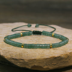 Boho Green Aventurine Rope Bracelet - Natural Stone Meditation Grounding Spiritual Protection Gift