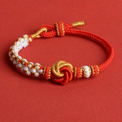 Handmade Mandala Knot Bracelet - Adjustable Charm with Golden Accents for Wealth & Abundance