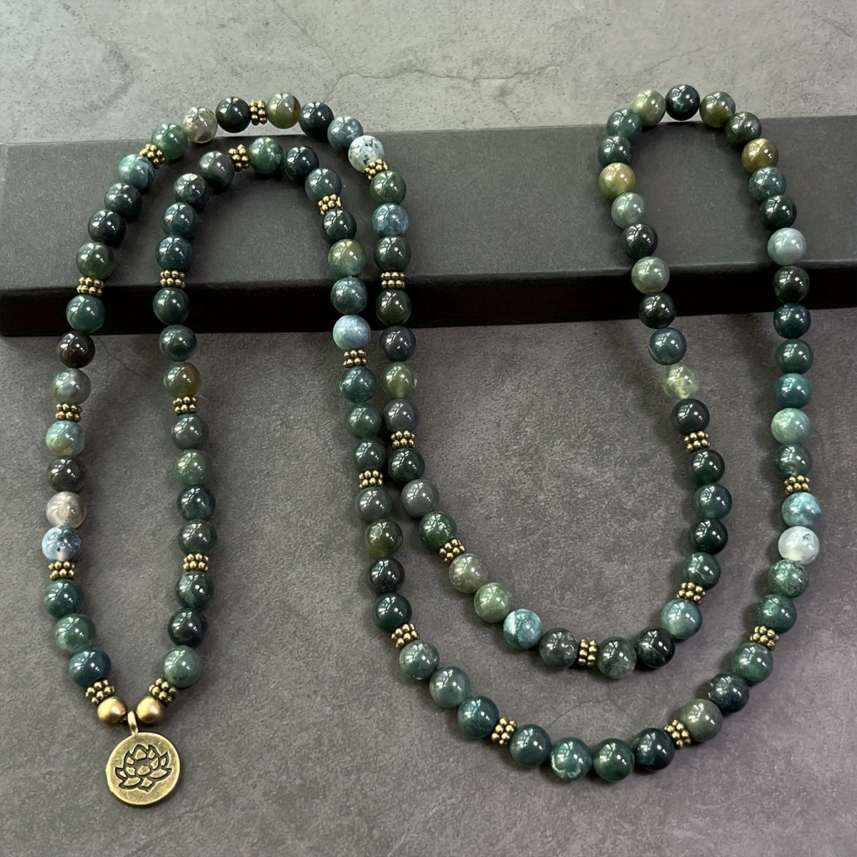 108 Moss Agate Mala Beads - Bohemian Style for Inner Peace & Holiday Gifts