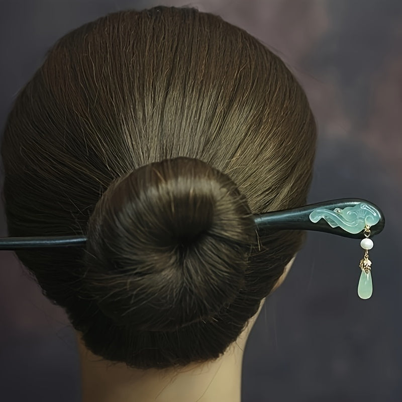 3pcs Vintage Jade Hairpins - Elegant Long Tassel Hair Sticks for Updos, Traditional Hanfu & Ethnic Hairstyles with Mind-Body-Spirit Balance