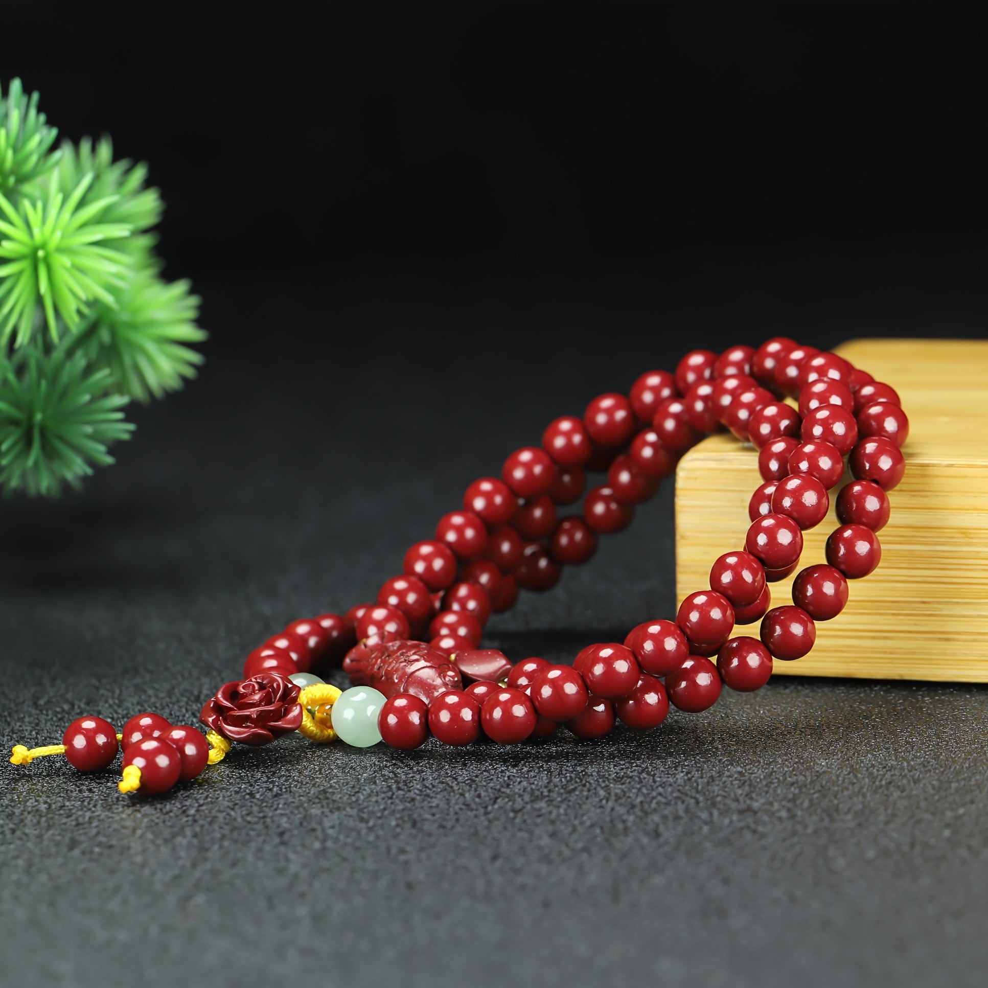 Red Cinnabar Beaded Bracelet for Women with Rose Charm | Grounding & Spiritual Protection