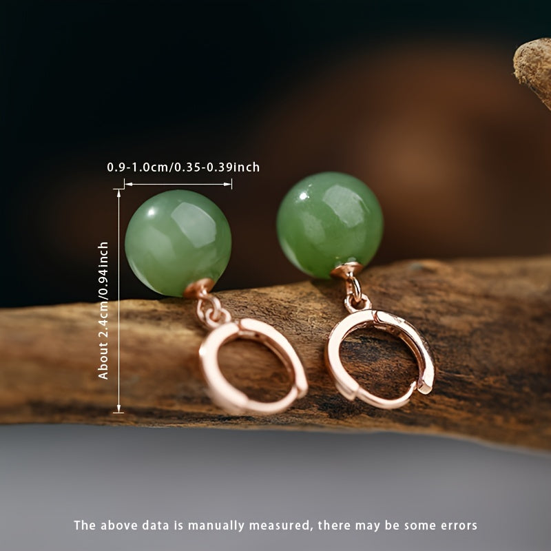 Natural Stone Earrings - 9-10mm Green Round Stones with S925 Silver for Energy Balance & Harmony