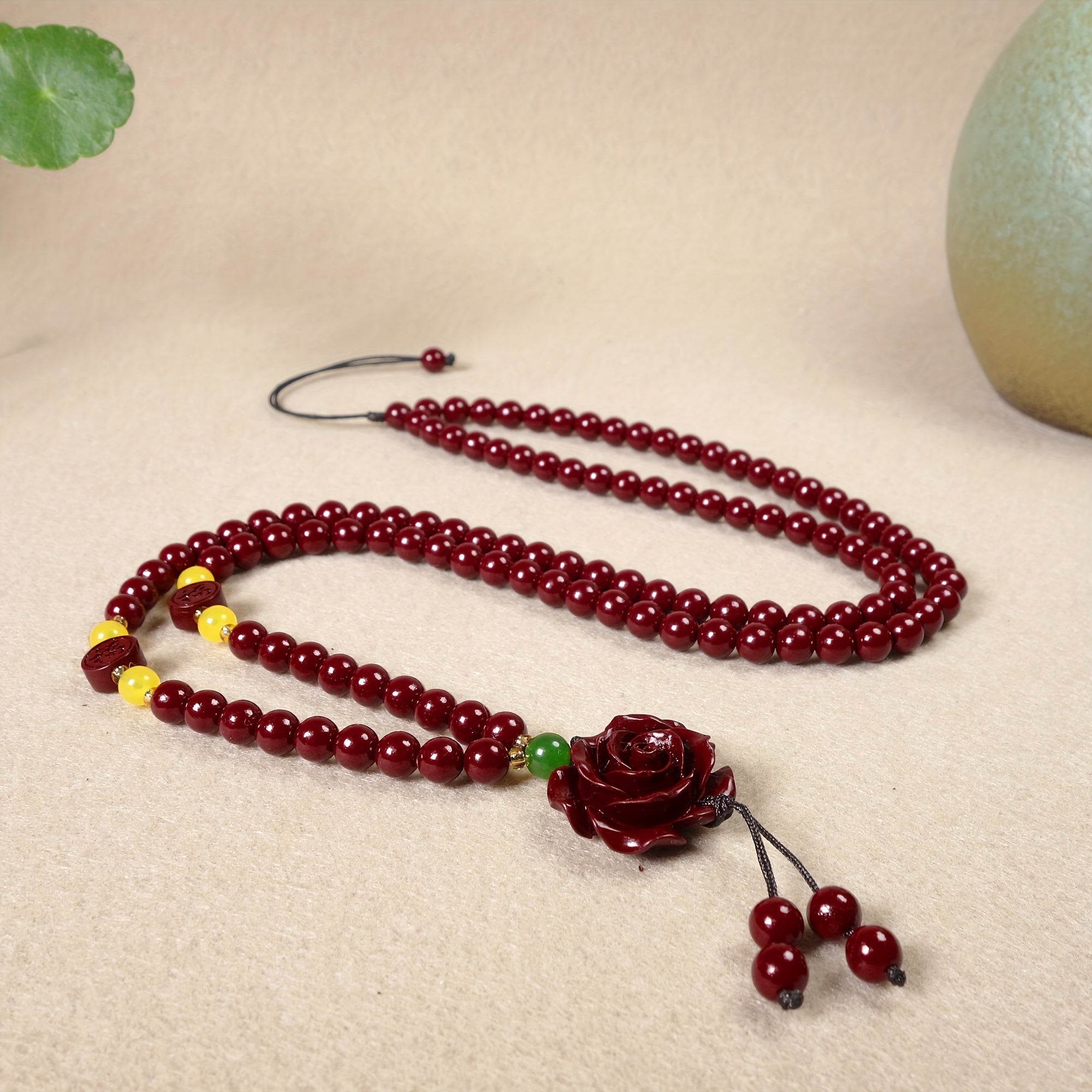 Cinnabar Rose Pendant Necklace - Fashionable Good Luck Charm for Couples