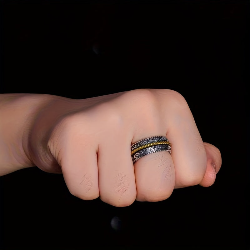 Men's Adjustable Silver Plated Ring – Retro Punk Style with Protective Energy