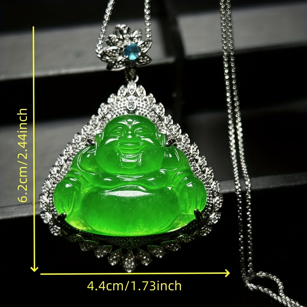 Icy Green Jade Laughing Buddha Pendant for Abundance, Serenity & Spiritual Protection