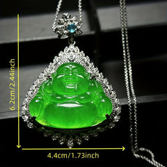 Icy Green Jade Laughing Buddha Pendant for Abundance, Serenity & Spiritual Protection