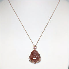 Natural Strawberry Crystal Laughing Buddha Pendant Necklace for Love, Abundance, and Positive Energy