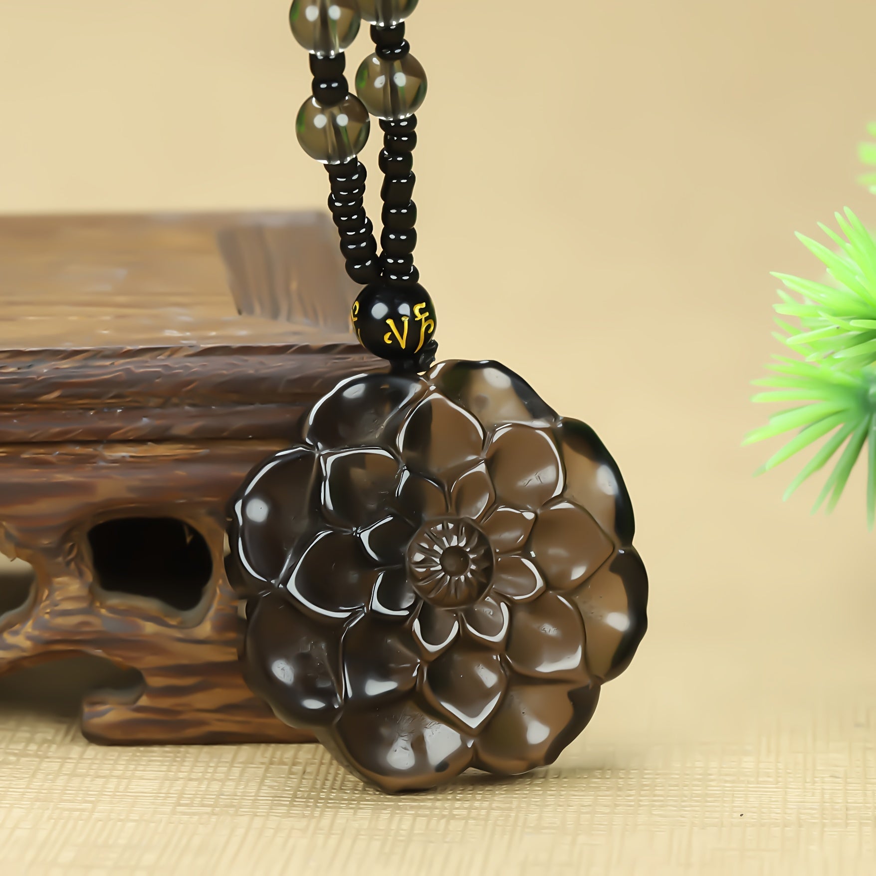 Elegant Natural Obsidian Carved Rose Flower Pendant for Grounding, Protection, and Elegant Style