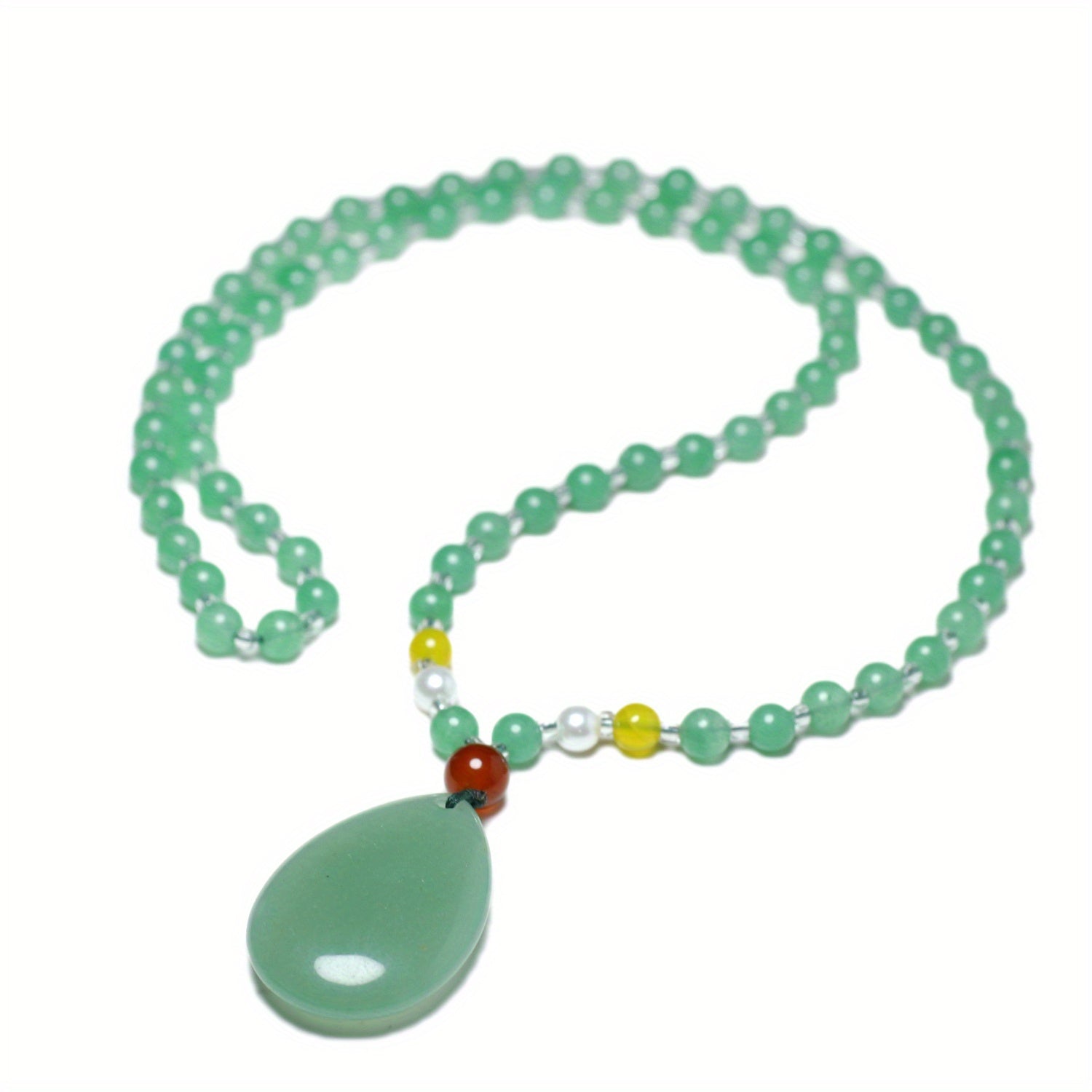 Elegant Faux Jade Teardrop Pendant Necklace - Harmony & Love Pendant with Pearl Accents