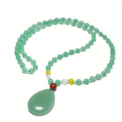 Elegant Faux Jade Teardrop Pendant Necklace - Harmony & Love Pendant with Pearl Accents