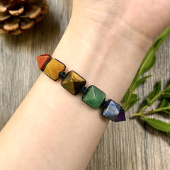 Natural Stone Pyramid Beads, Balance Energy, Protection & Spiritual Harmony, Adjustable Handmade Jewelry for Men & Women
