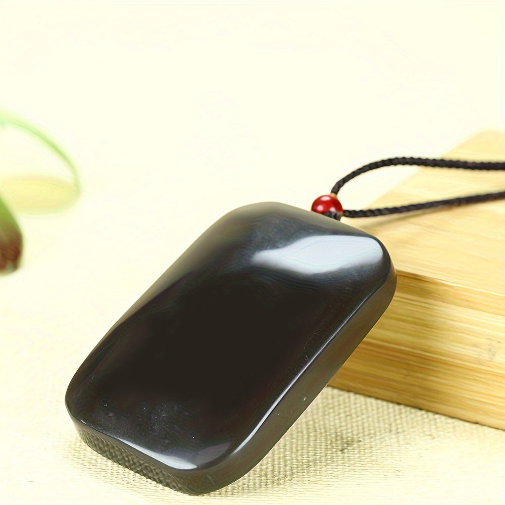 Unisex Black Obsidian Pendant Necklace for Protection and Grounding - Minimalist Casual Jewelry
