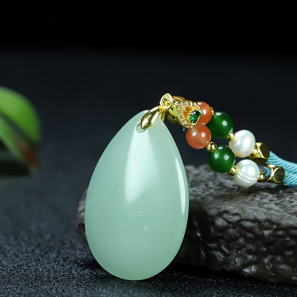 Elegant Natural Stone Teardrop Pendant Necklace for Women with Green Accent for Emotional Balance