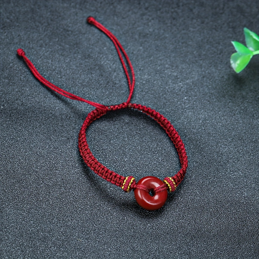 Men's Cinnabar Braided Rope Bracelet with Lucky Pendant - Spiritual Protection & Wealth Attraction