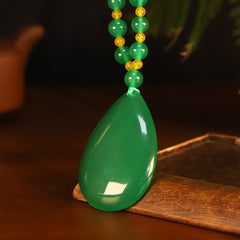 Handmade Natural Agate Teardrop Pendant Necklace - Bohemian Green for Teenage Energy & Daily Wear