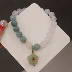 Natural Agate Lotus Bracelet — White & Green Beads with 925 Silver Accents  Calm Energy, Protection, Luck & Heart-Chakra Balance