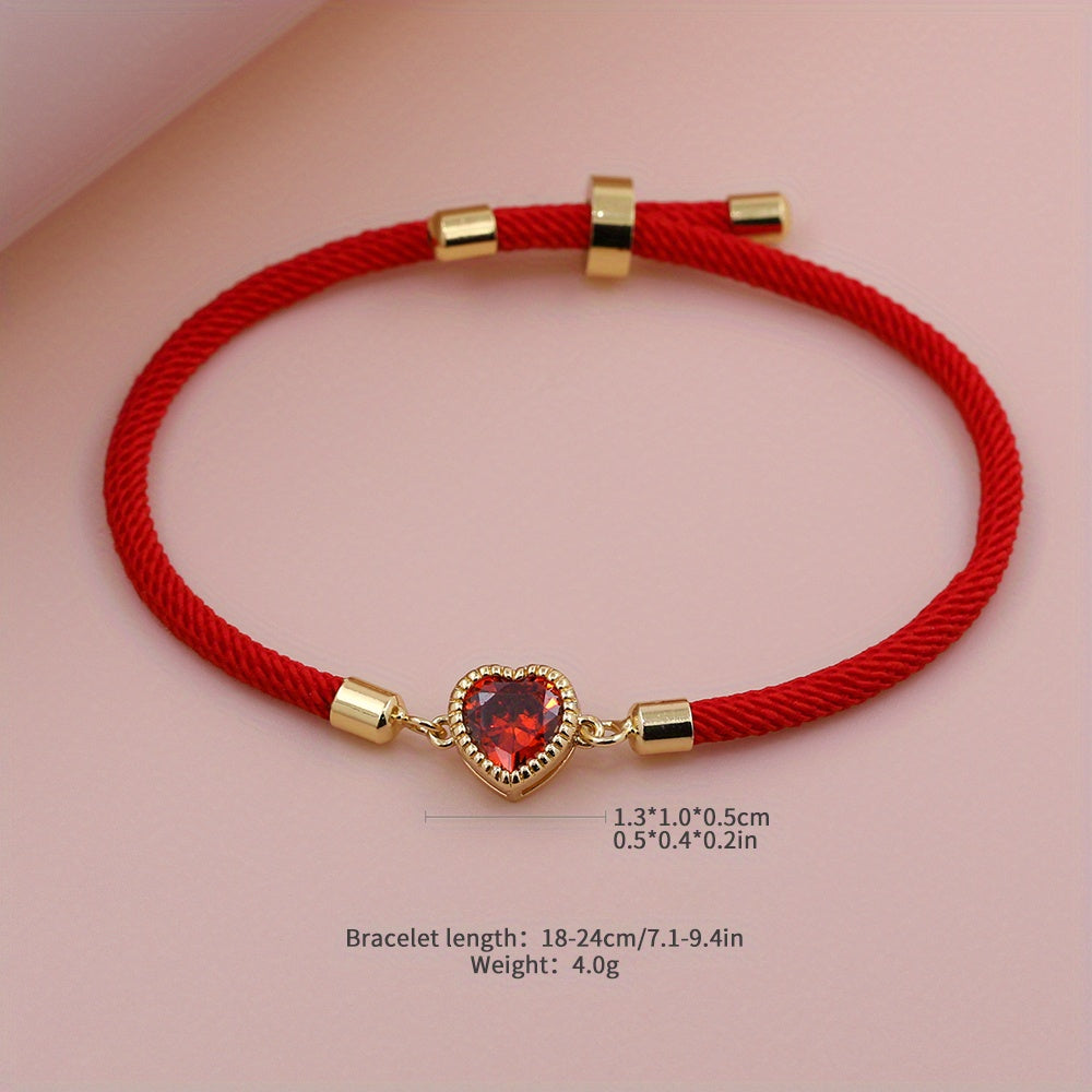 Fashion Colorful Pink Red White Heart Bracelet - Adjustable Rope for Mindful Connections & Energy Healing