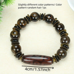 Vintage Agate Bracelet with 3D Dzi Beads for Grounding, Protection, and Spiritual Energy