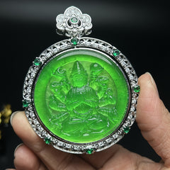 Retro Green Thousand-Hand Guanyin Pendant - Compassion, Protection & Spiritual Harmony Jewelry