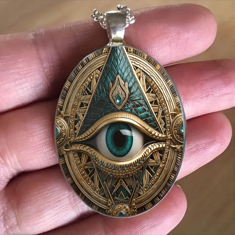 All-Seeing Eye Oval Pendant Necklace — Spiritual Insight & Protective Energy Amulet
