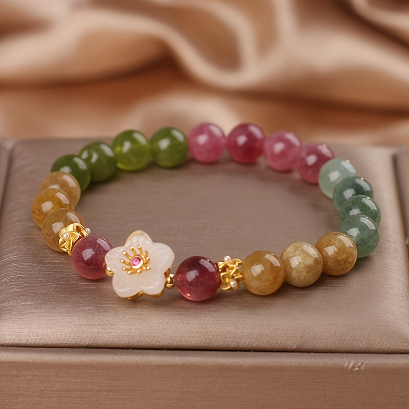 Vibrant Peach Blossom Charm Bracelet — Love & Harmony Enhancing Crystal Jewelry