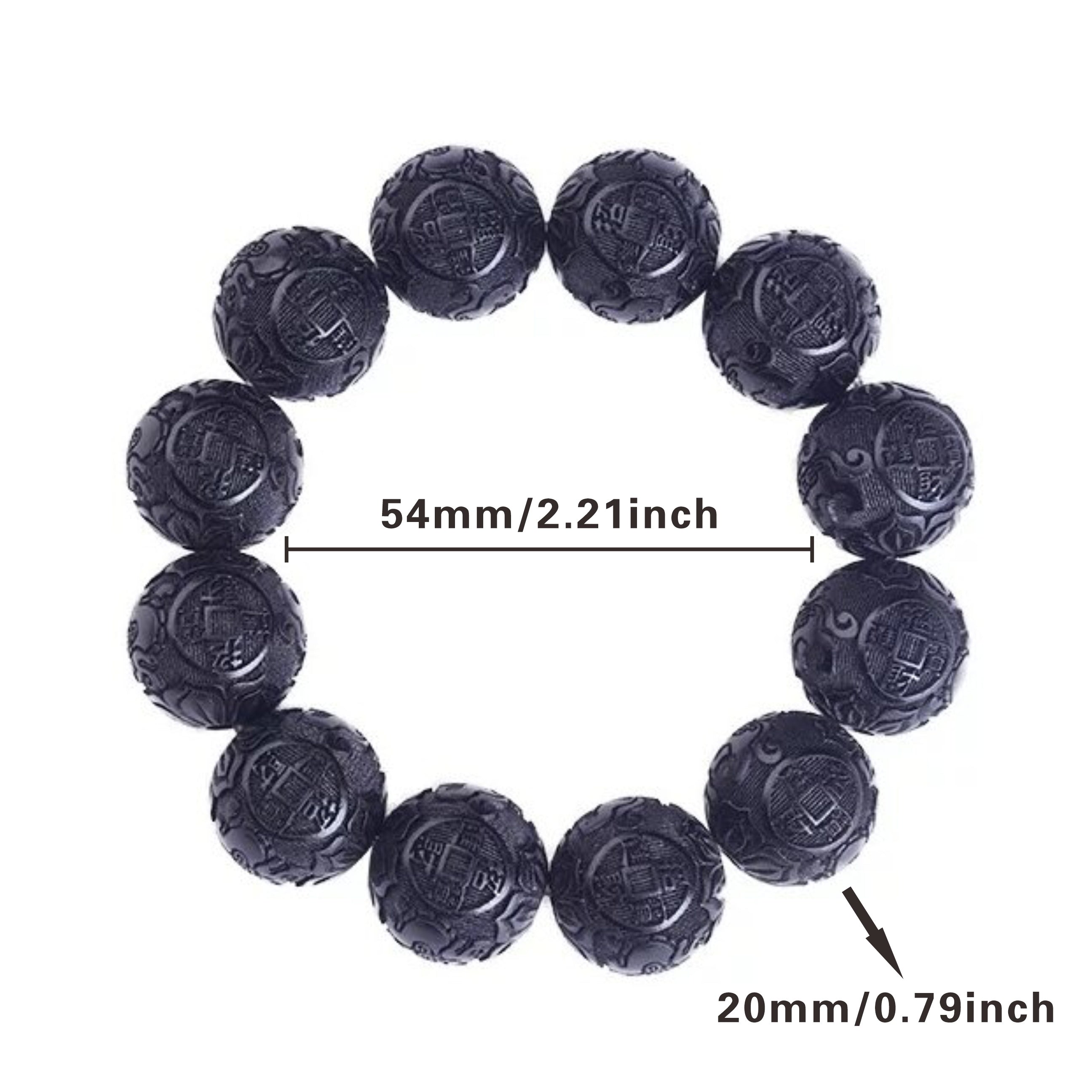 1pc 20mm Hand-Carved Wooden Beads Bracelet - Prosperity Charm for Spiritual Harmony