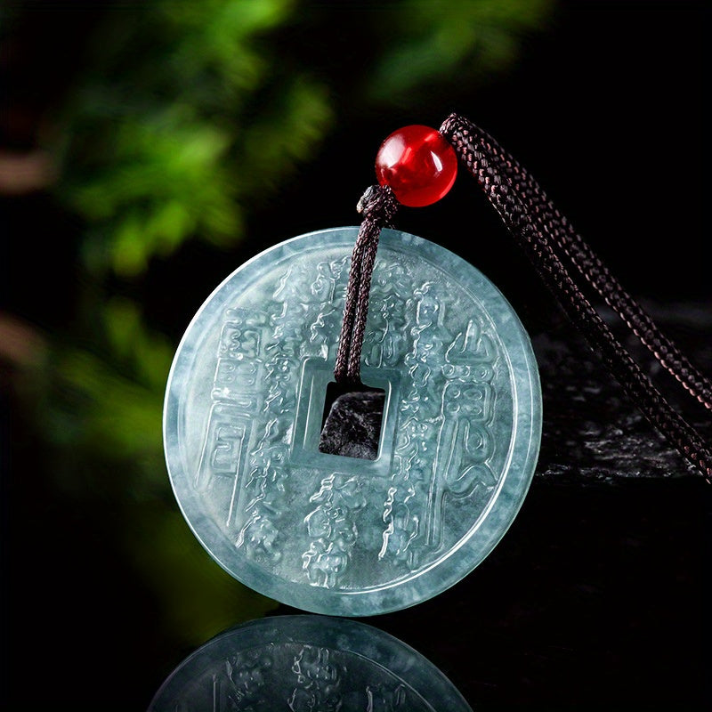 Elegant Natural Stone Pendant Necklace with Bagua Charm – Symbol of Wealth & Good Fortune