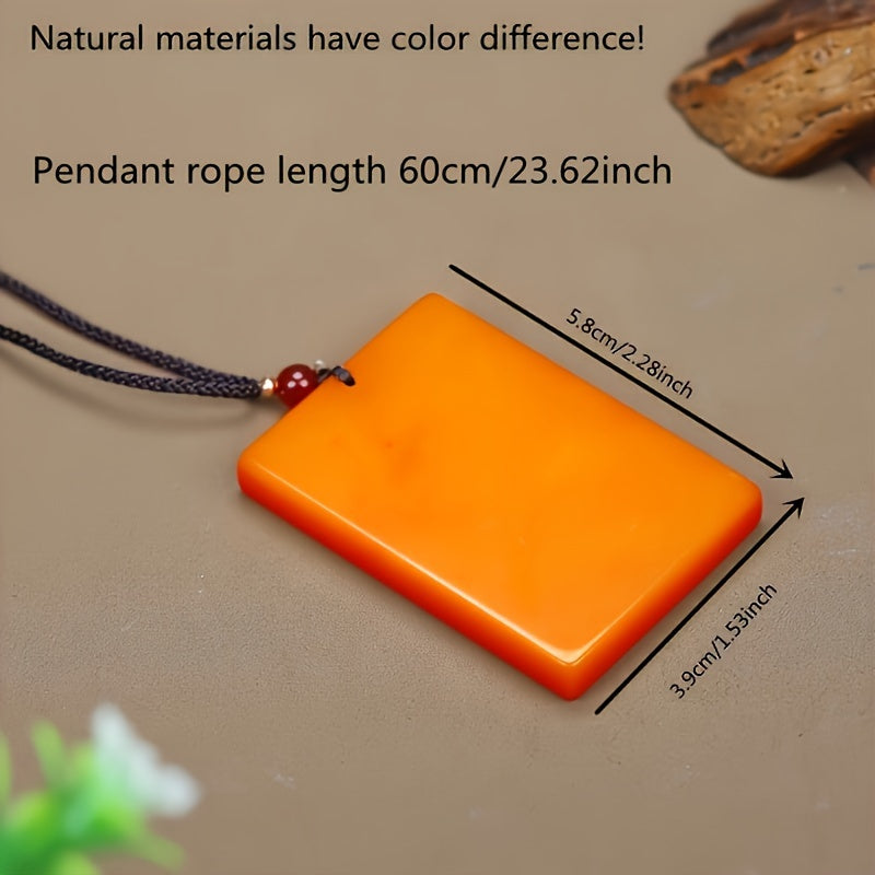 Classic Fashion Peace Sign Sweater Chain Pendant - Unisex Yellow Dragon Natural Stone Necklace for Energy & Protection
