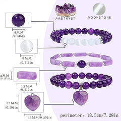 Avant-Garde Amethyst Heart Bracelets - Luxury Natural Stone Set for Parties & Graduation Gifting