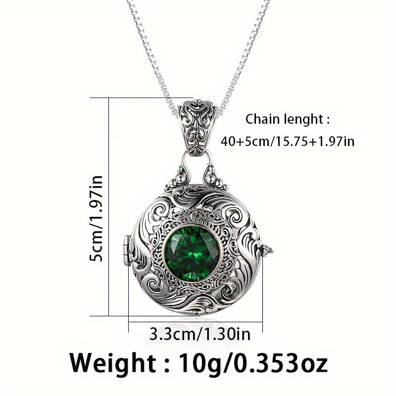 Elegant Vintage-Inspired 925 Sterling Silver Pendant with Green Zirconia - Protection, Abundance & Spiritual Harmony
