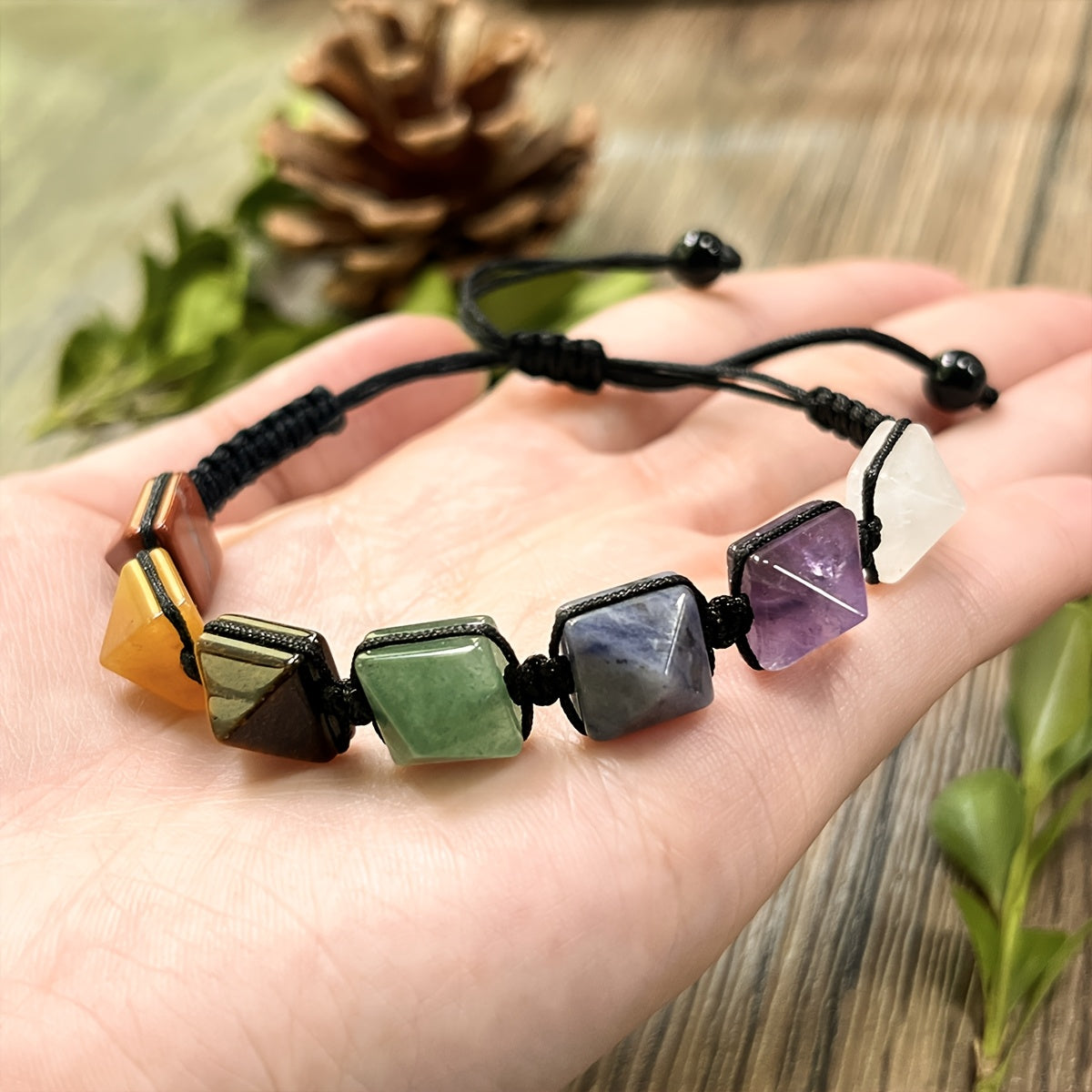 Natural Stone Pyramid Beads, Balance Energy, Protection & Spiritual Harmony, Adjustable Handmade Jewelry for Men & Women