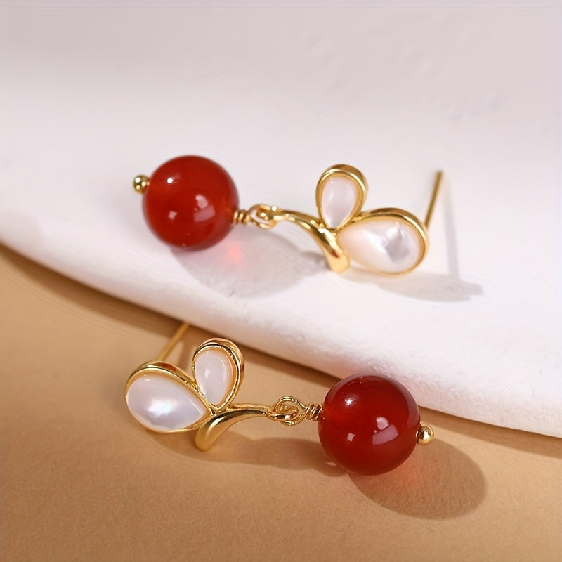 Butterfly Red Agate Dangle Earrings - 8mm Natural Stone for Energy Balance & Daily Elegance
