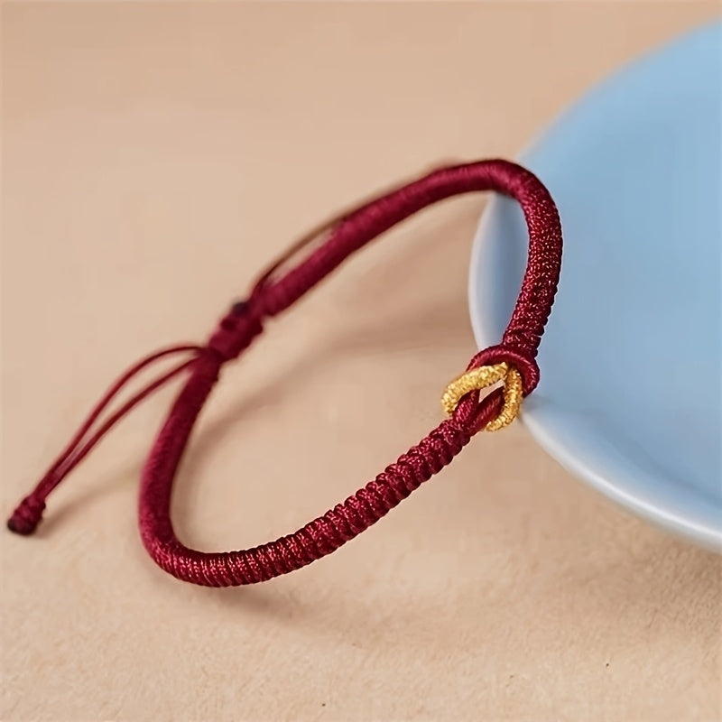 Handmade Woven Rope Bracelet - Deep Red String for Protection & Harmony Energy