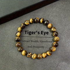 Natural Tiger's Eye Bracelet - 8mm Beads for Wealth & Prosperity Energy