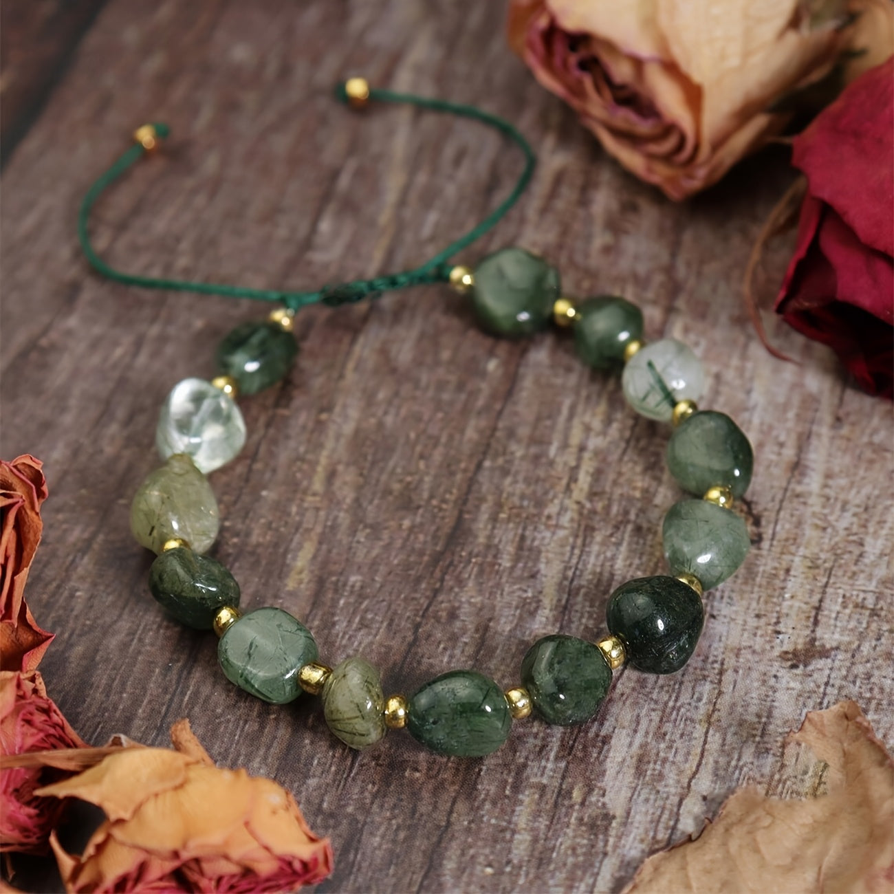 Moss Agate Raw Stone Bracelet - Natural Energy Healing Jewelry for Daily Wear & Holidays