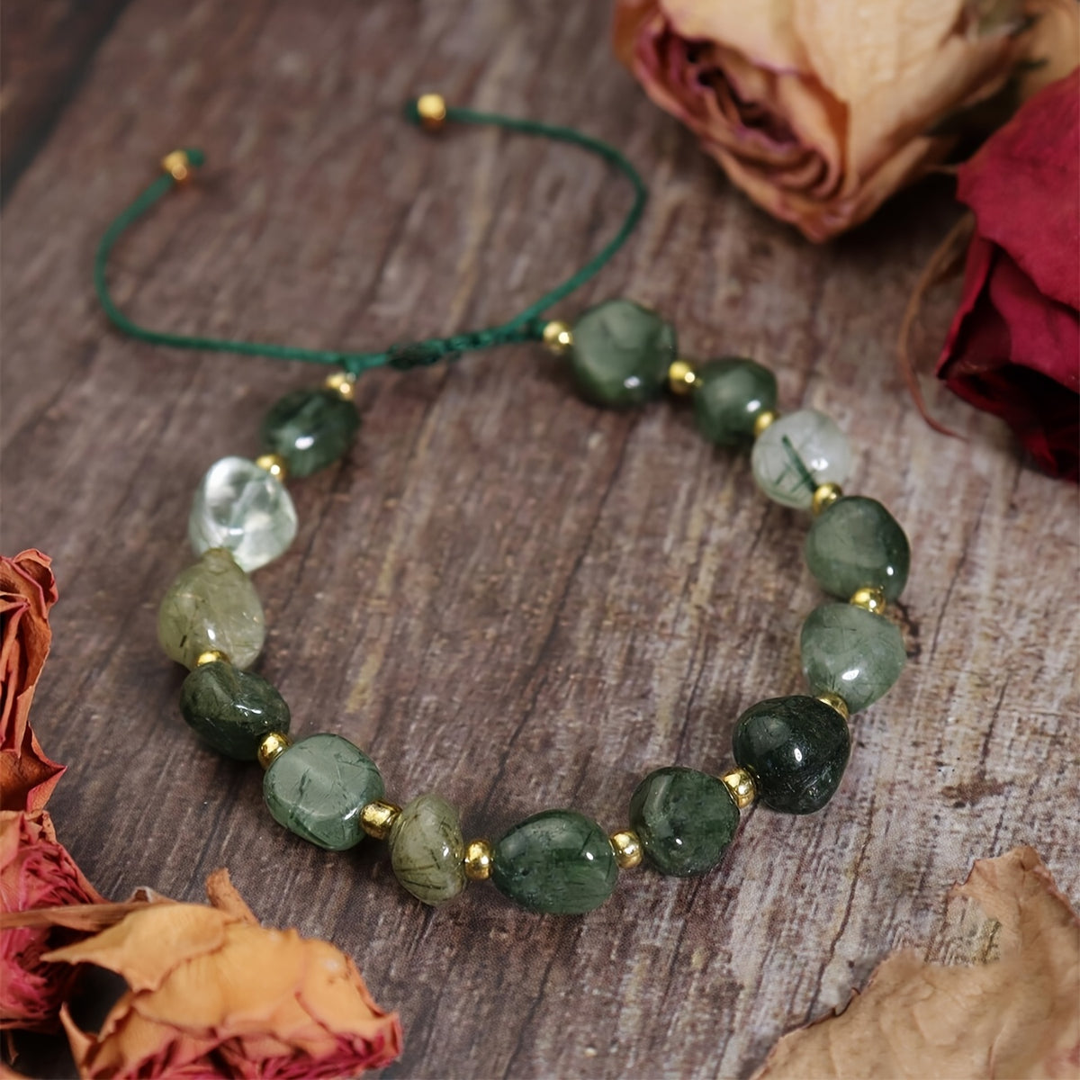 Moss Agate Raw Stone Bracelet - Natural Energy Healing Jewelry for Daily Wear & Holidays