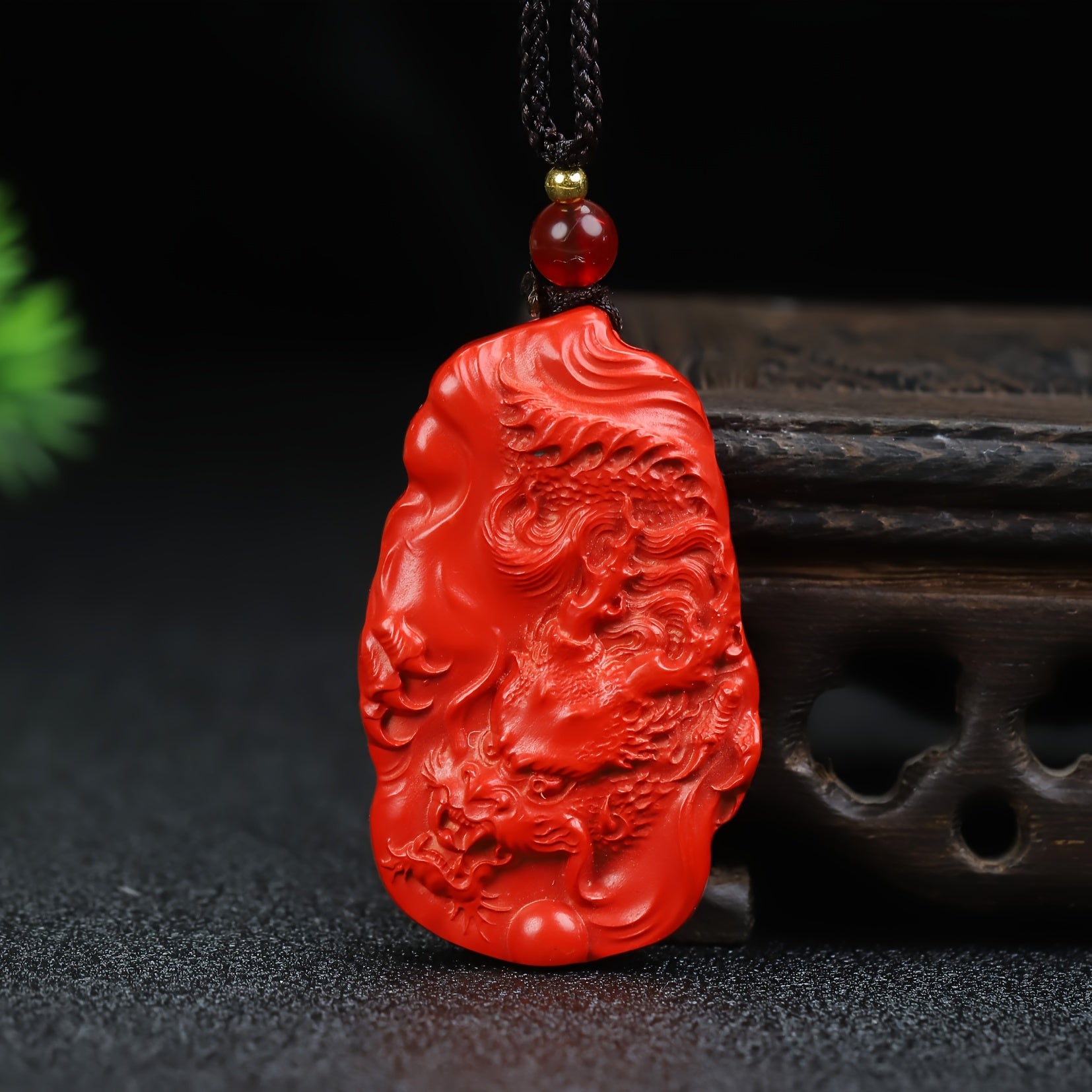 Authentic Cinnabar Dragon Amulet for Men - Prosperity, Protection, and Traditional Style