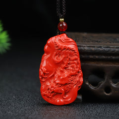 Authentic Cinnabar Dragon Amulet for Men - Prosperity, Protection, and Traditional Style