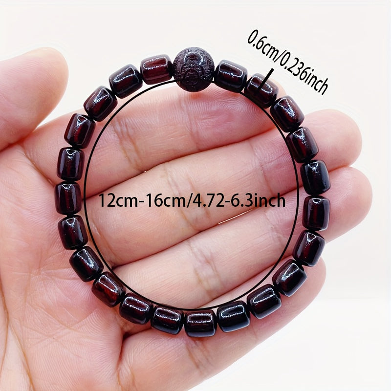 Sandalwood Beaded Bracelet - Vintage Style with Intricate Carvings for Spiritual Harmony
