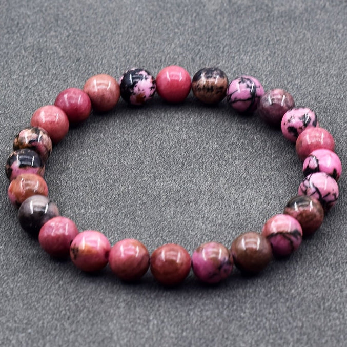 Vintage Rose Natural Stone Bracelet - Handmade Twisted Bead Design for Couples' Gifts
