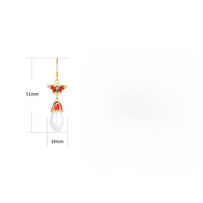 Women's Chinese Auspicious Cloud & Butterfly Earrings - Enamel Retro Imitation Jade for Elegant Parties & Weddings