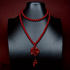 Rose Pendant Cinnabar Necklace - Unisex Good Luck Charm for Spiritual Protection