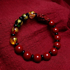 Natural Cinnabar Pixiu Bracelet - Red & Golden Good Fortune Charm for Women