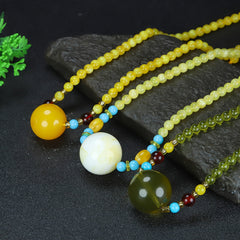 Elegant Amber Beaded Necklace with Peace Symbol for Calm and Joy - Casual Style, Natural Amber Jewelry