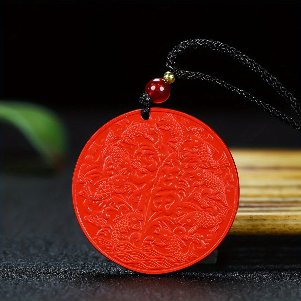 Red Cinnabar Fish Pendant for Abundance, Protection & Good Fortune