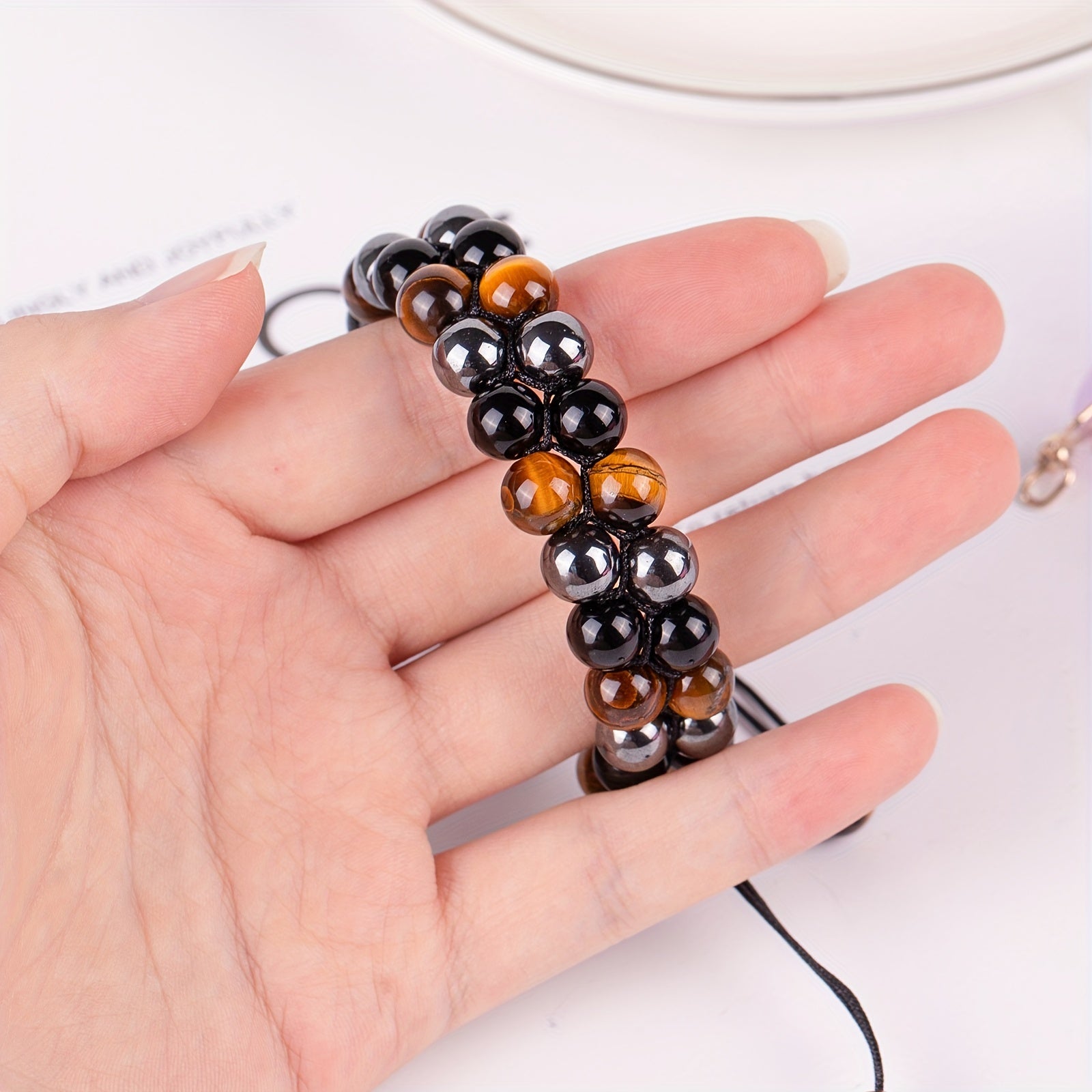 Tiger's Eye, Obsidian & Hematite 8mm Bead Bracelet - Triple Protection for Energy Balance & Spiritual Harmony