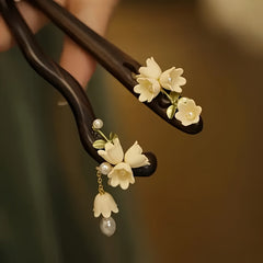 [2pcs Retro Wooden Hair Clip] 2pcs Retro Wooden Lily Of The Valley Hair Clip - Suitable for Traditional Chinese Clothing And Elegant Hair Bun