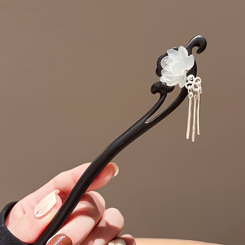 Vintage Lotus Hairpin with Tassel - Elegant Wooden Hair Accessory for Daily Elegance & Spiritual Harmony
