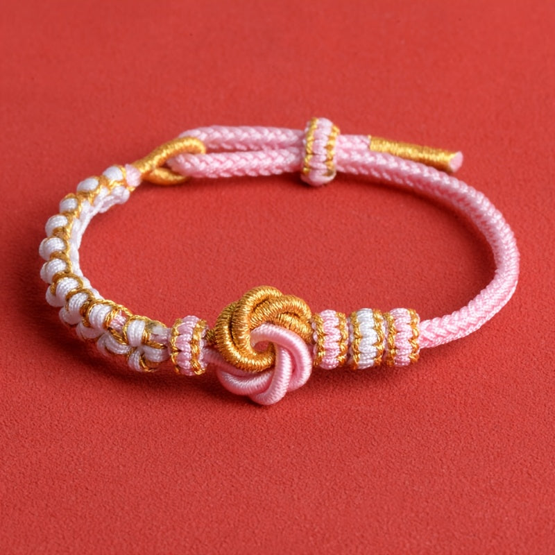 Finished Mandala Knot Bracelet - Lucky Blue & Gold Weaving Rope for Harmony & Creativity