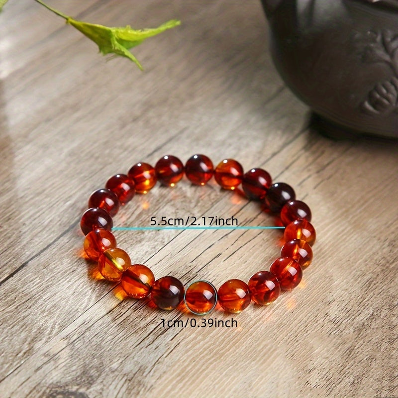 Elegant Blood Amber Glass Bead Necklace & Bracelet Set - Daily Wear & Gift with Spiritual Energy